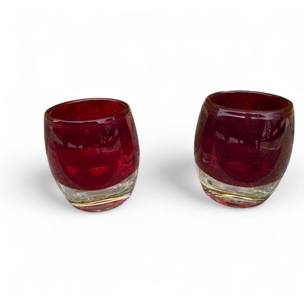 Crate and Barrel Diva Votive Ruby Glass Candle Holders Set of 2 Made in Poland